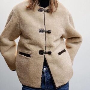 Mango Faux shearling and leather reversible camel coat